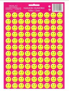 Naklejki buźki wesołe smutne 20mm 108 sztuk na arkuszu emoji
