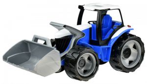 Traktor z łyżką luzem w szarym kartonie Niebieski