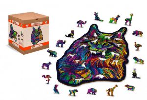 Puzzle drewniane 3D Tęczowy kot Rainbow wild cat L