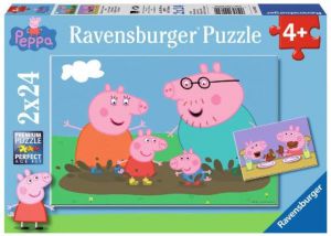 Puzzle 2x24 elementy Świnka Peppa Zabawa w błocie