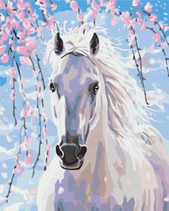 Obraz Malowanie po numerach - Koń w kwiatach wiśni