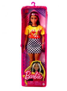 Lalka Barbie Koszulka z płomieniem + spódniczka w kratkę