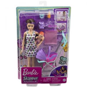 Lalka Barbie Opiekunka Skipper Wózek + bobas Zestaw