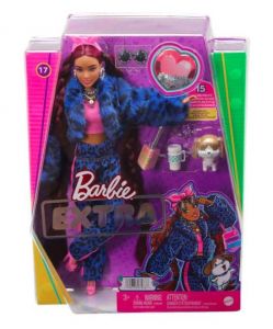 Lalka Barbie Extra bordowe włosy niebieski garnitur
