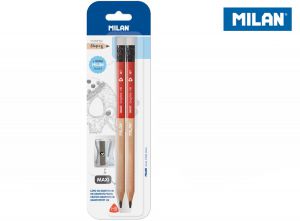 Zestaw Milan: 2 ołówki sześciokątne maxi HB z gumką + temperówka maxi