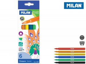 Flamastry Milan okrągłe z cienką końcówką 6 kolorów w kartonowym opakowaniu