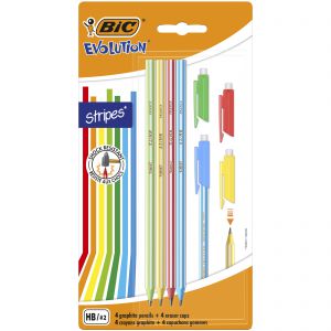 Ołówek + gumki BIC Evolution Stripes 646 HB Blister 4+4szt