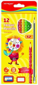 Kredki ołówkowe z ołówkami gumką i temperówką Keyroad 12 kolorów