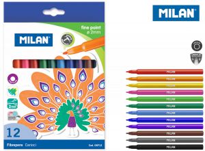 Flamastry Milan okrągłe z cienką końcówką 12 kolorów w kartonowym opakowaniu