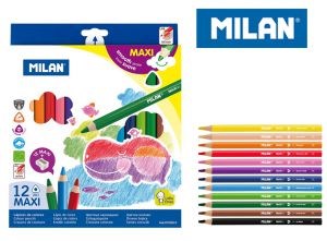 Kredki milan ołówkowe trójkątne maxi 12 kolorów