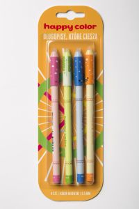 Długopis Happy Color usuwalny Buźki 0.5 mm kolorowa obudowa 4 sztuki na blistrze