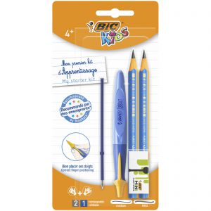 Długopis Kids dla uczniów BIC niebieski + wkład + ołówki + gumka blister 1+1+2+1szt