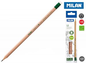 Ołówek sześciokątny Milan natural HB z gumką 12 sztuk